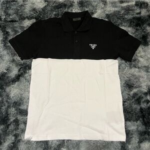 Prada Men's Black and White‎ Polo